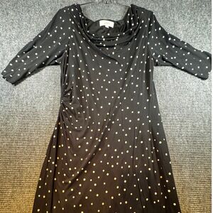 Loft Outlet Womens Long Sleeve Dress Classic A-Line Black L Polkadot Knee Length